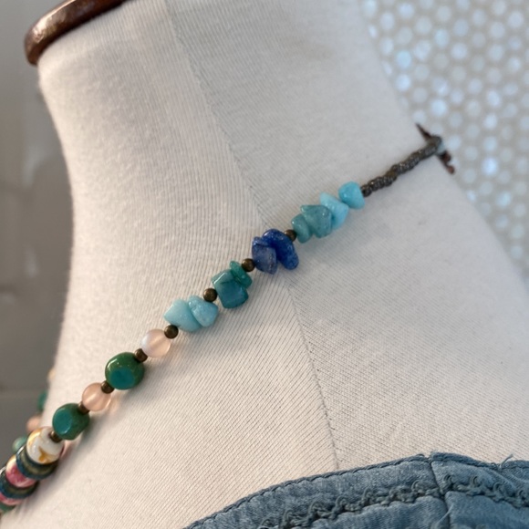 Bronze Bird-on-Branch Pendant -Handmade Beaded Necklace: Hematite, Jasper & more - Picture 5 of 17